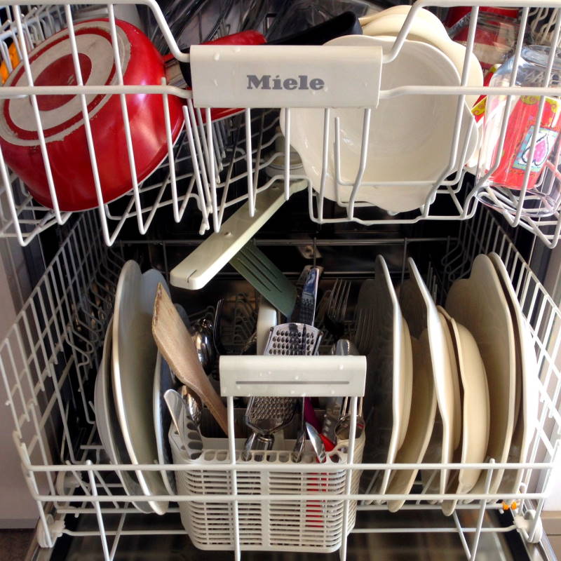 Full dishwasher opened