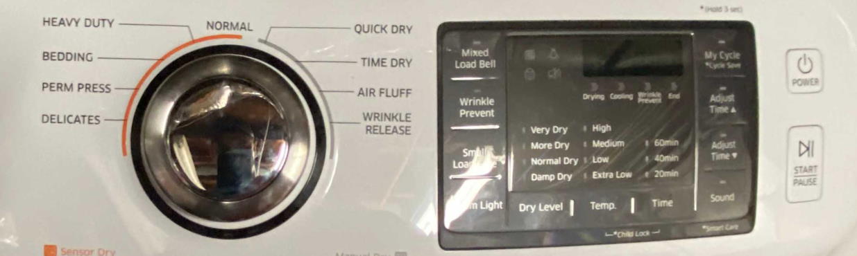 Dryer control panel