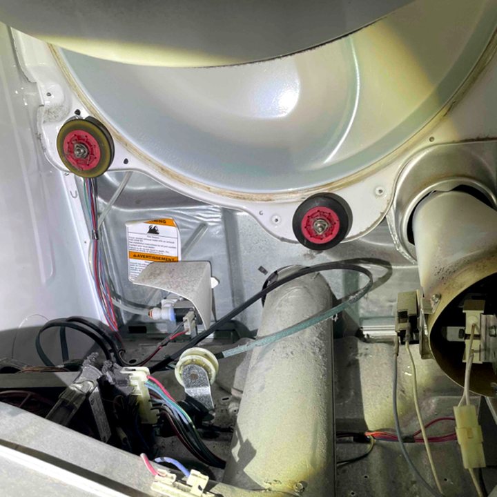 Dryer internal rollers and belt area